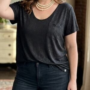 Rock & Republic Black Shimmer Sparkle Pocket Tee Women’s XL EUC